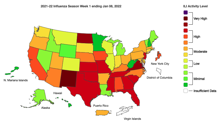 CDC Influenza Season Map